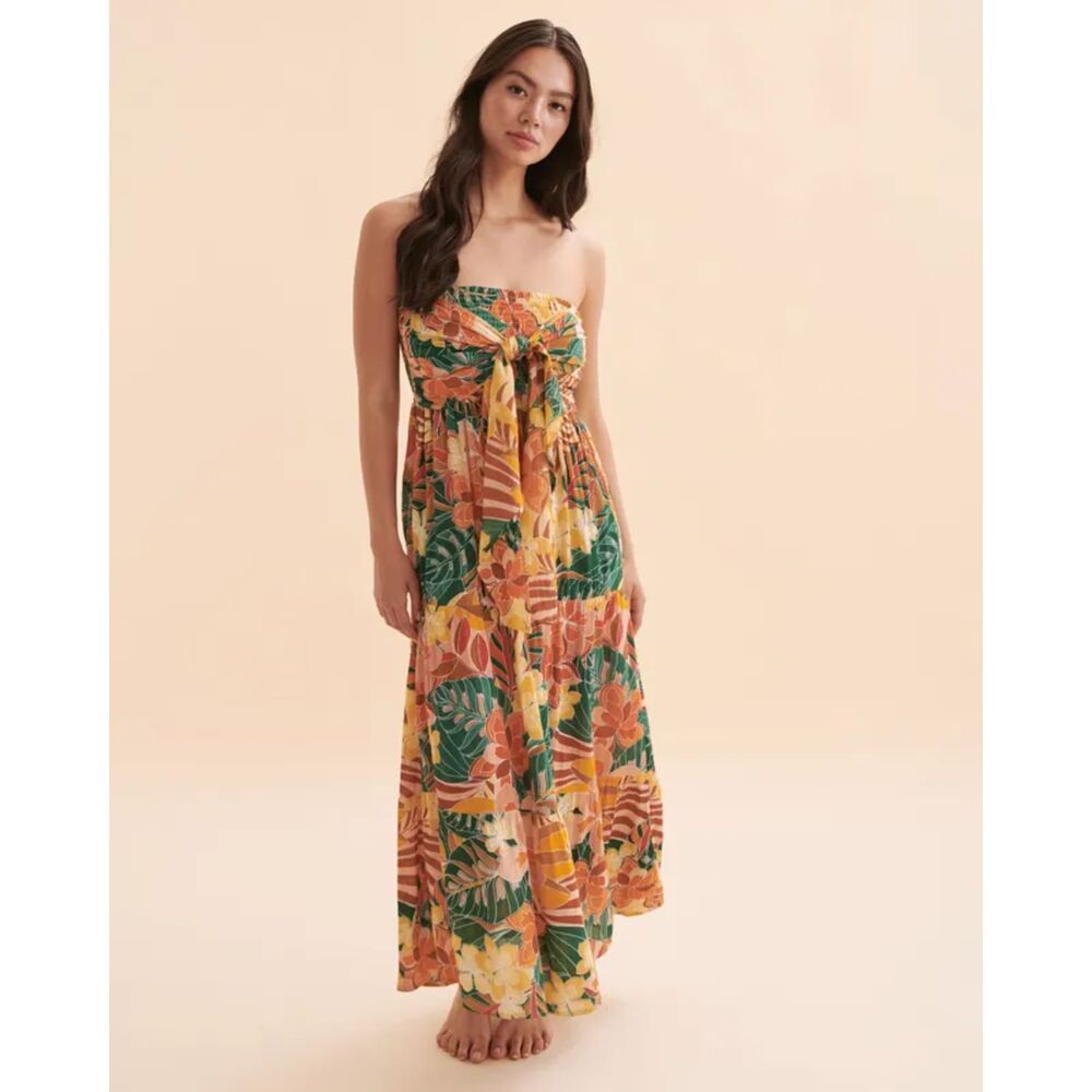 Rip Curl Brazilian Soul Bandeau Midi Dress Tropical Floral Strapless XS Small